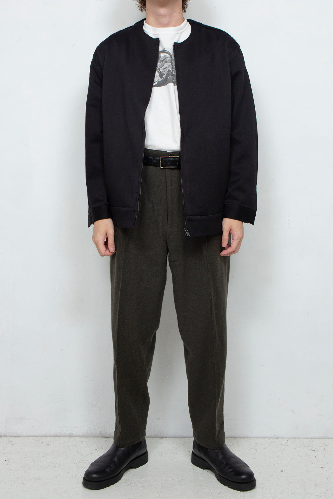 Satin × Boa Full Zip Cardigan Black