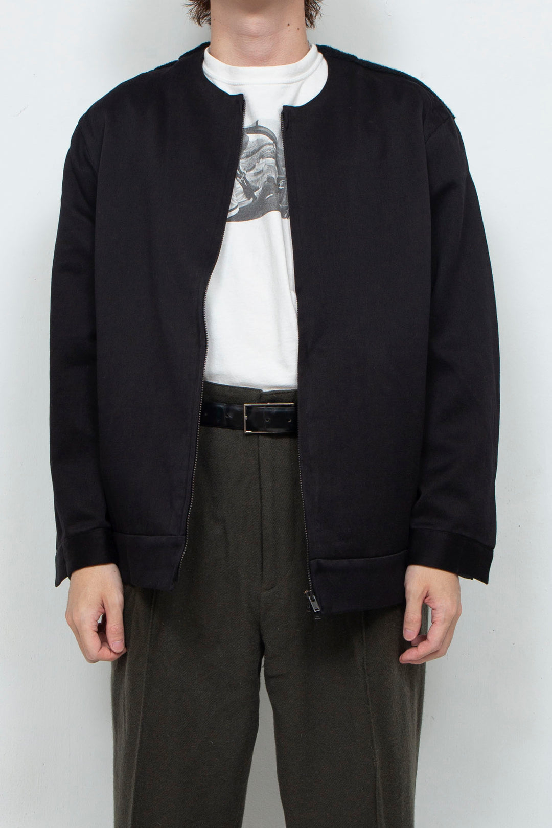 Satin × Boa Full Zip Cardigan Black