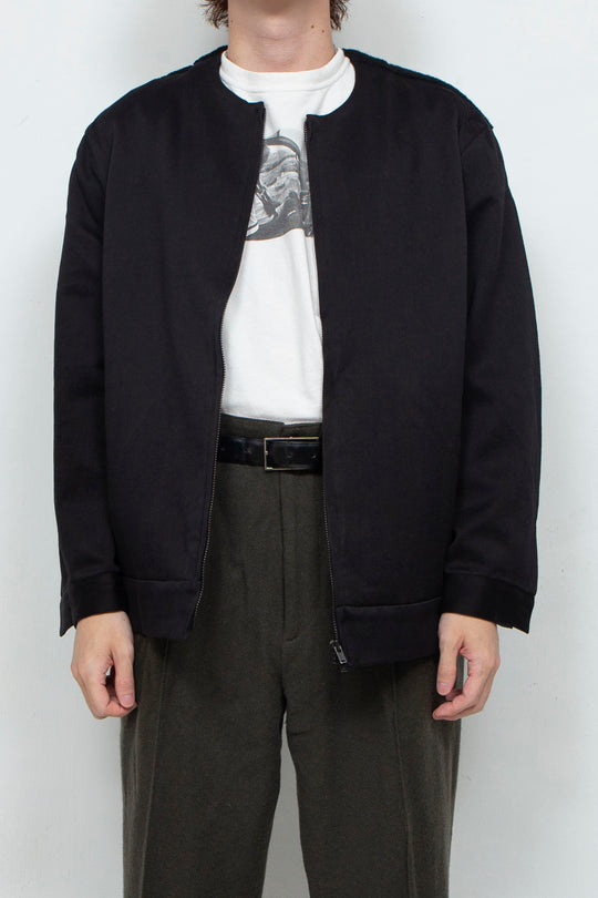 Satin × Boa Full Zip Cardigan Black