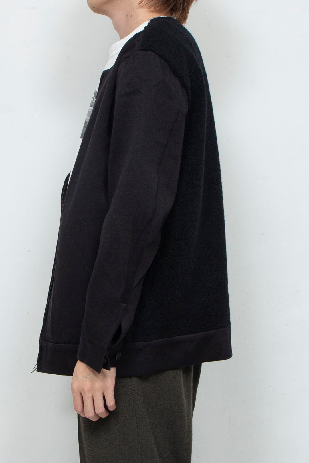 Satin × Boa Full Zip Cardigan Black