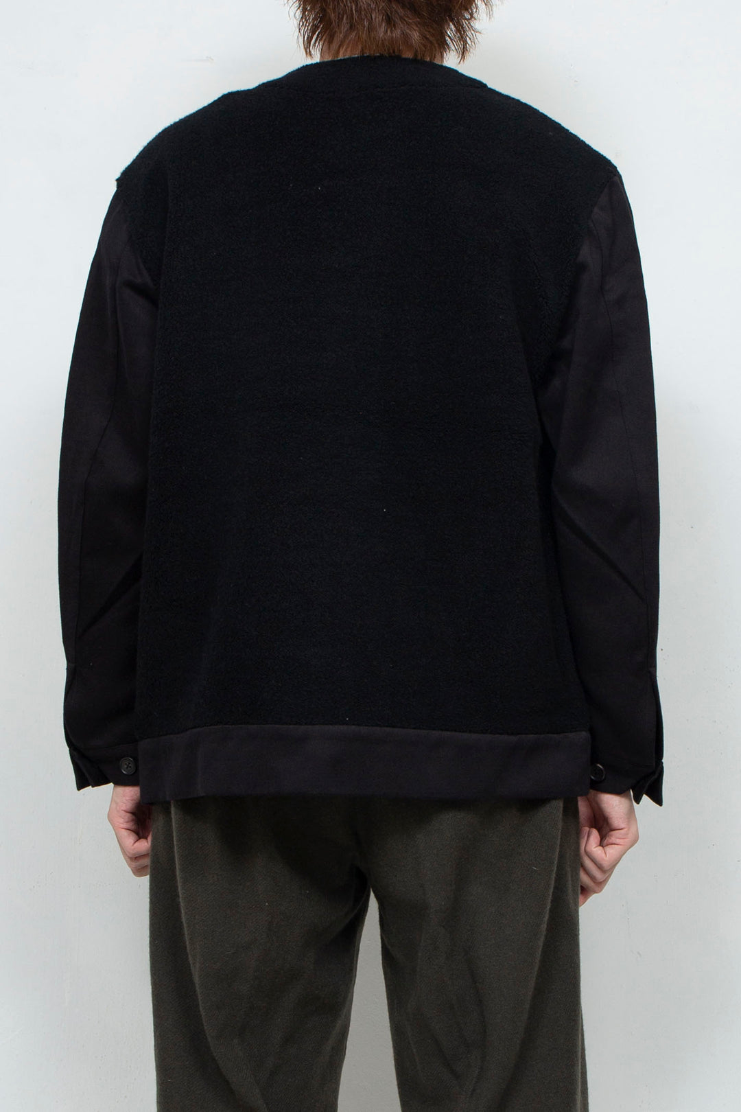 Satin × Boa Full Zip Cardigan Black