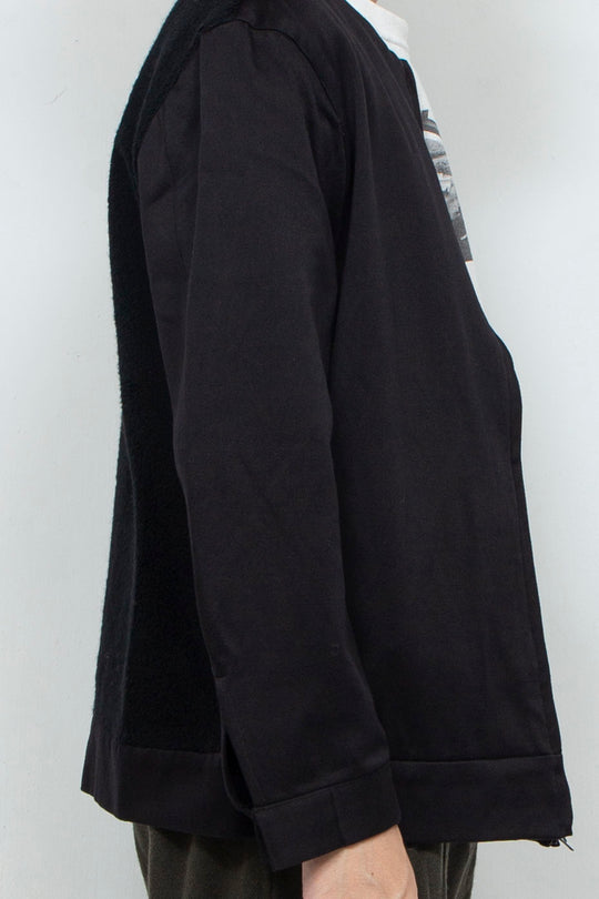 Satin × Boa Full Zip Cardigan Black