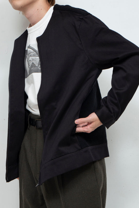 Satin × Boa Full Zip Cardigan Black