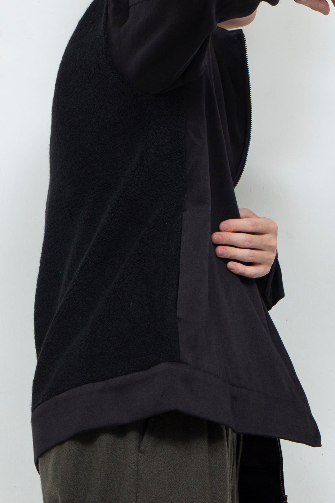 Satin × Boa Full Zip Cardigan Black