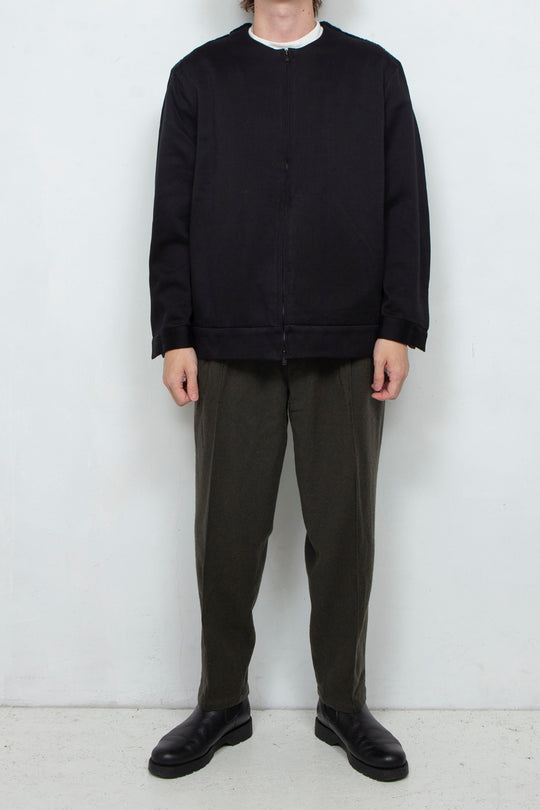Satin × Boa Full Zip Cardigan Black