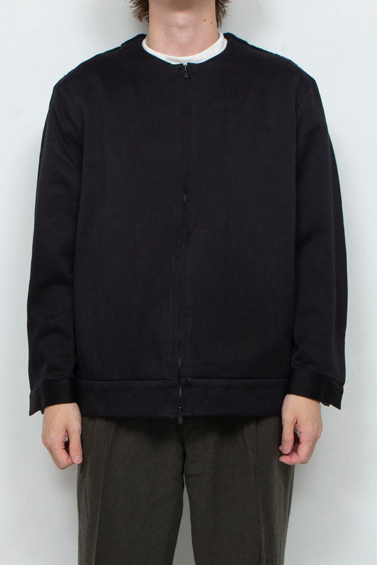 Satin × Boa Full Zip Cardigan Black
