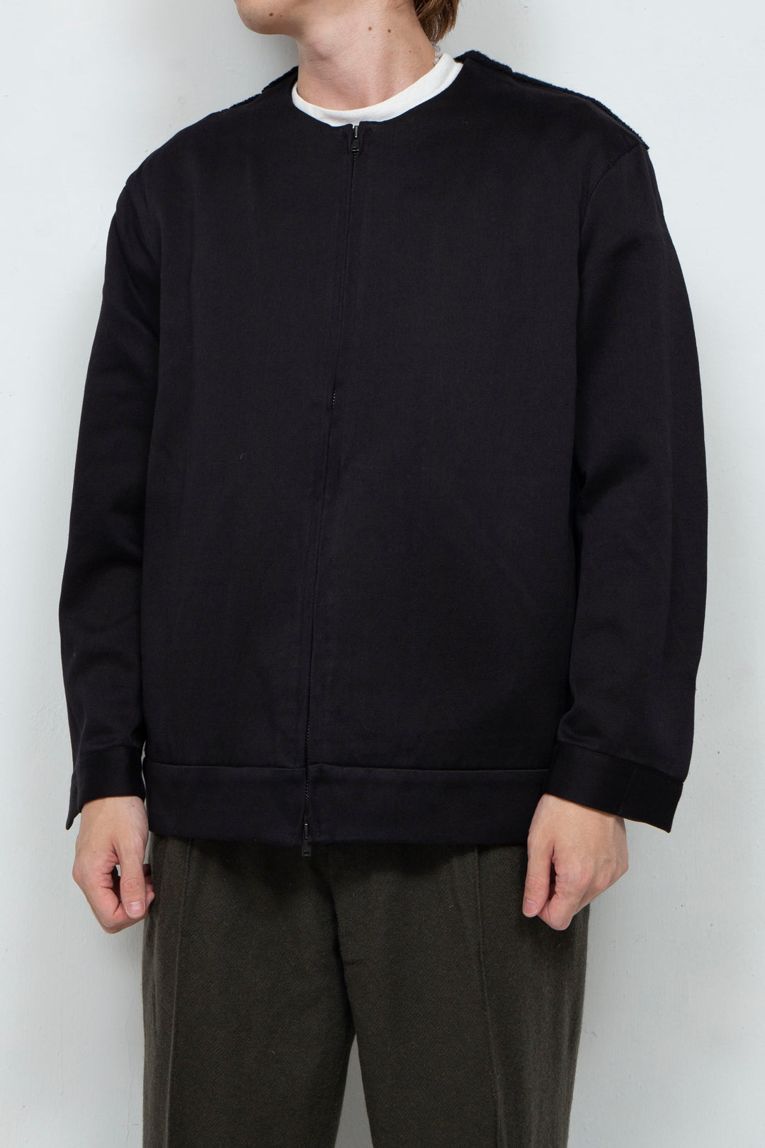 Satin × Boa Full Zip Cardigan Black