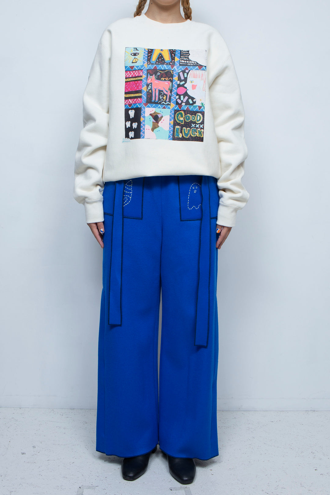 Ghost / embroidery cashmere pajama trousers "Lily of the valley"
