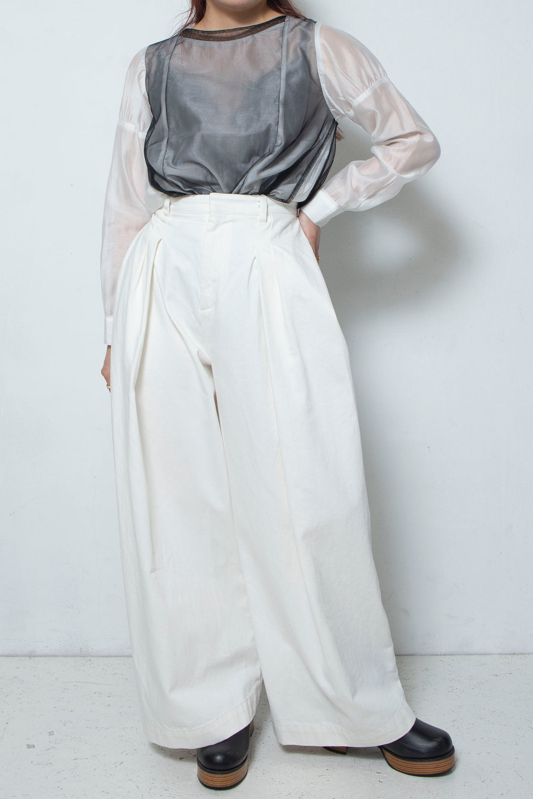 2 tuck wide pants