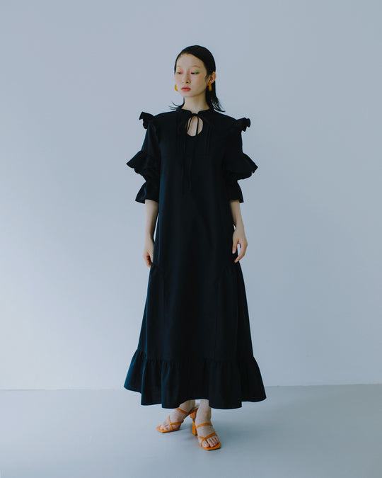 FRILL MAXI DRESS BLACK