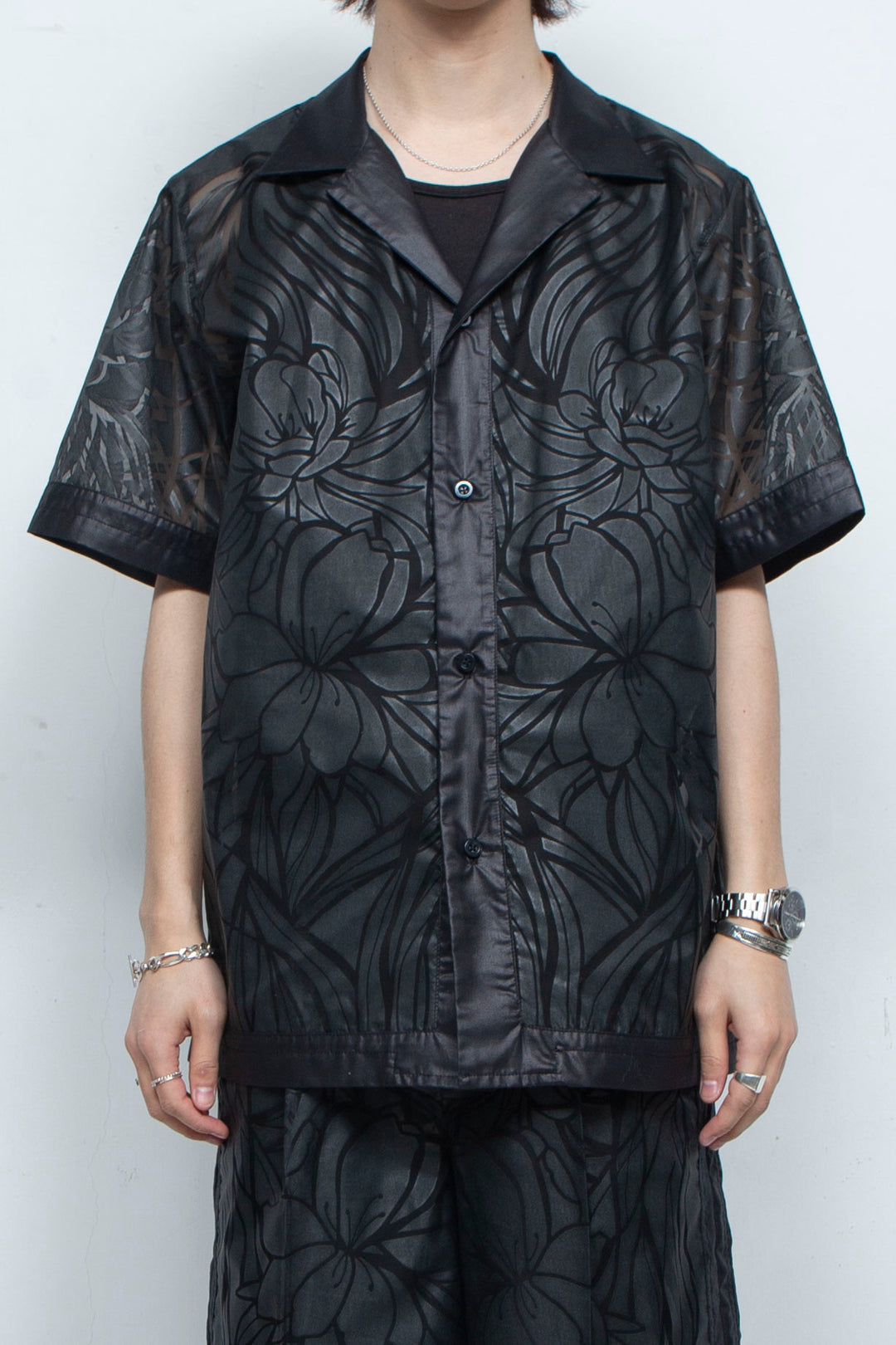 Graphic Sheer Open Collar Shirt
