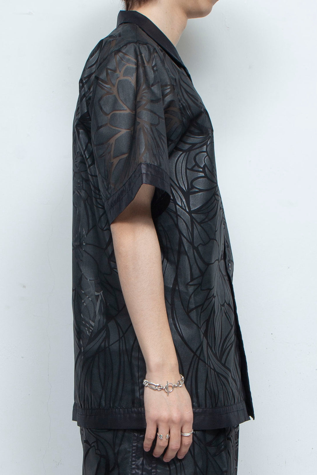 Graphic Sheer Open Collar Shirt
