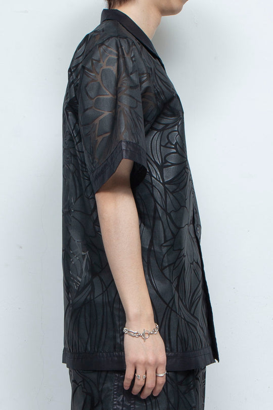 Graphic Sheer Open Collar Shirt