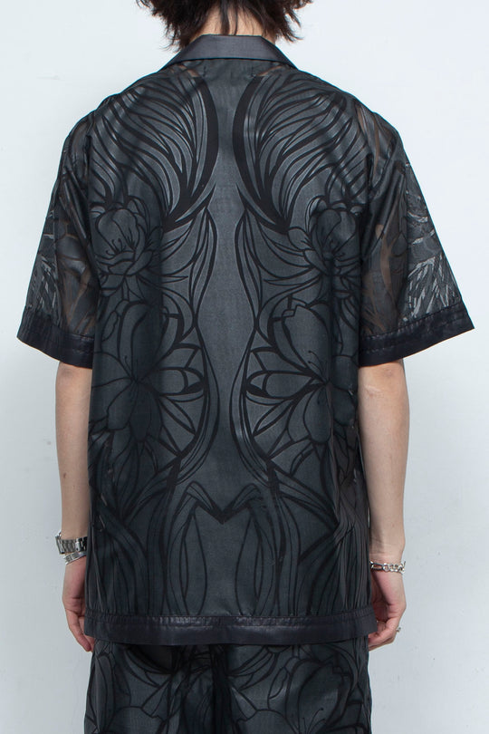 Graphic Sheer Open Collar Shirt