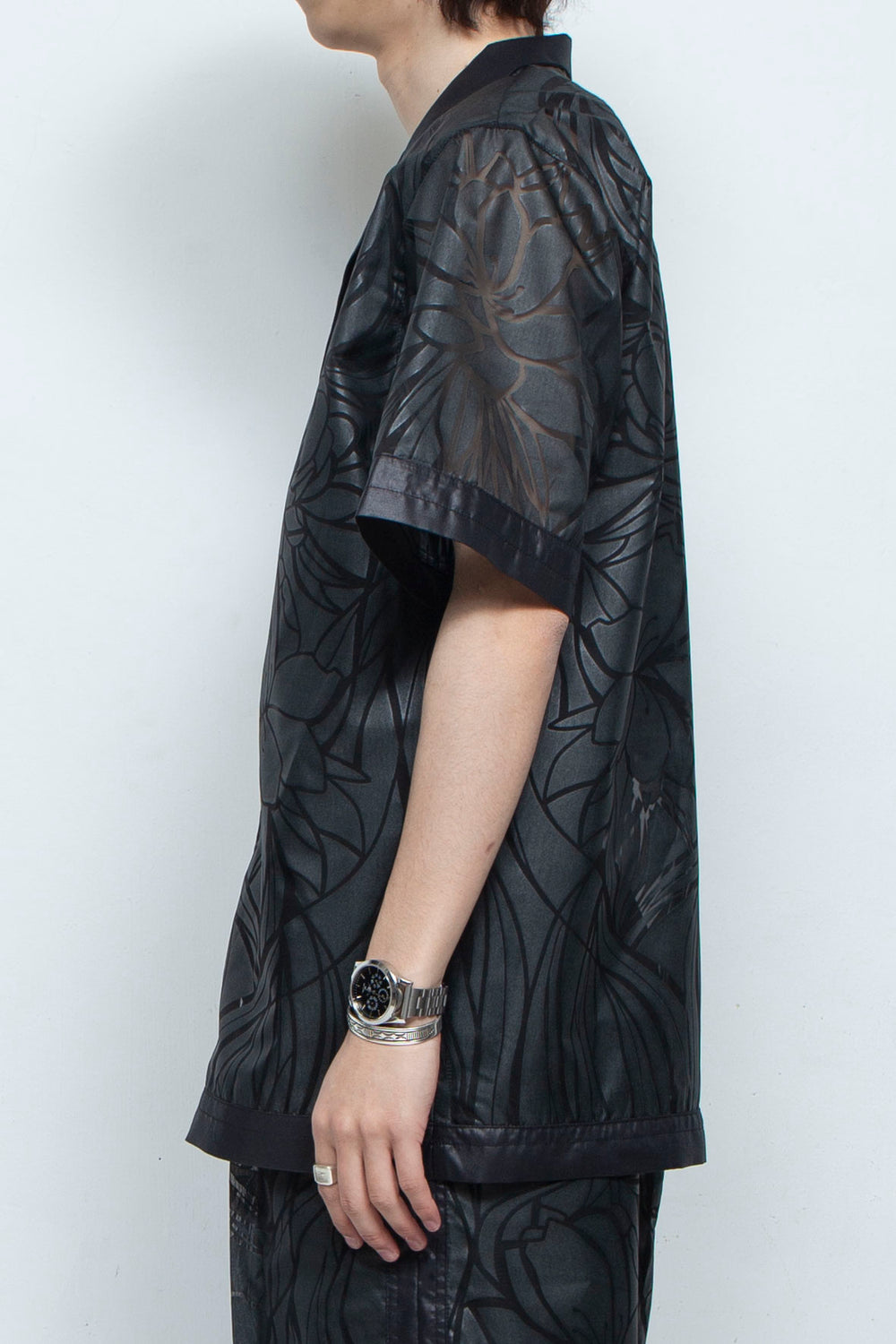 Graphic Sheer Open Collar Shirt