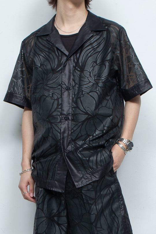 Graphic Sheer Open Collar Shirt