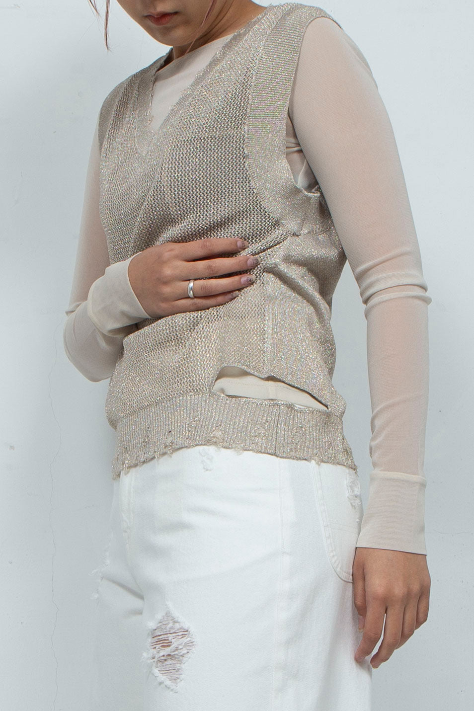 2way Knit Tank Tops Beige
