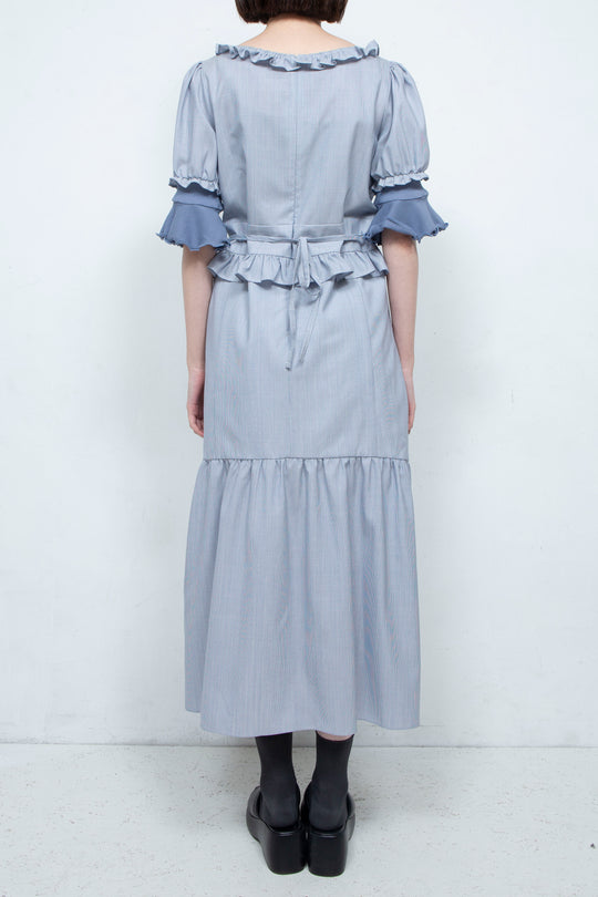 RIB FRILL MIDI DRESS BLUE
