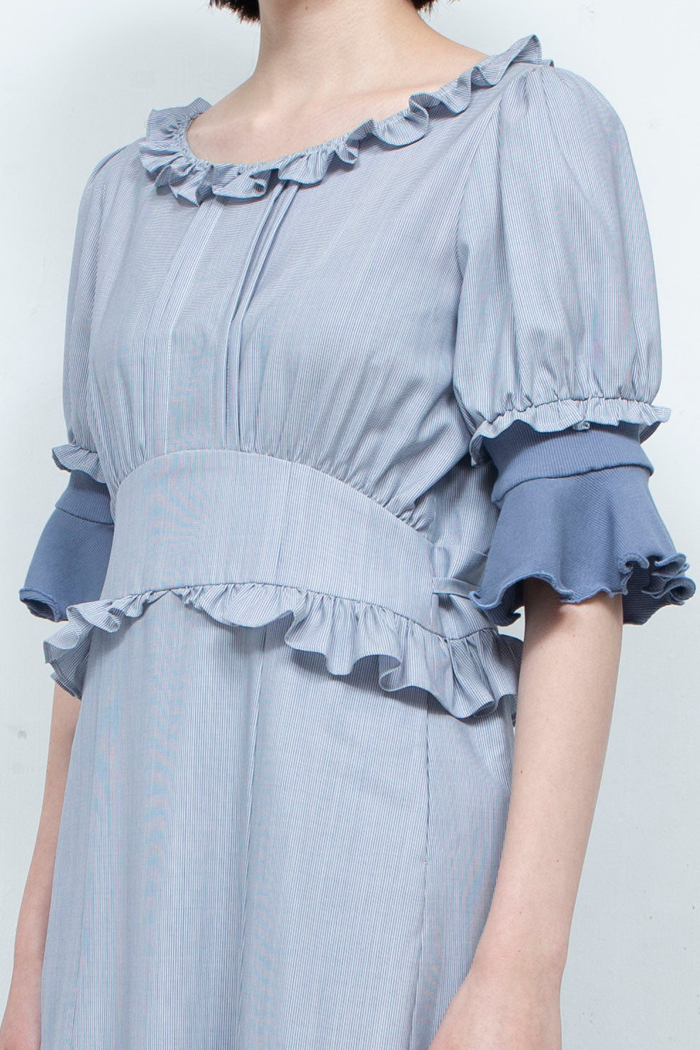RIB FRILL MIDI DRESS BLUE