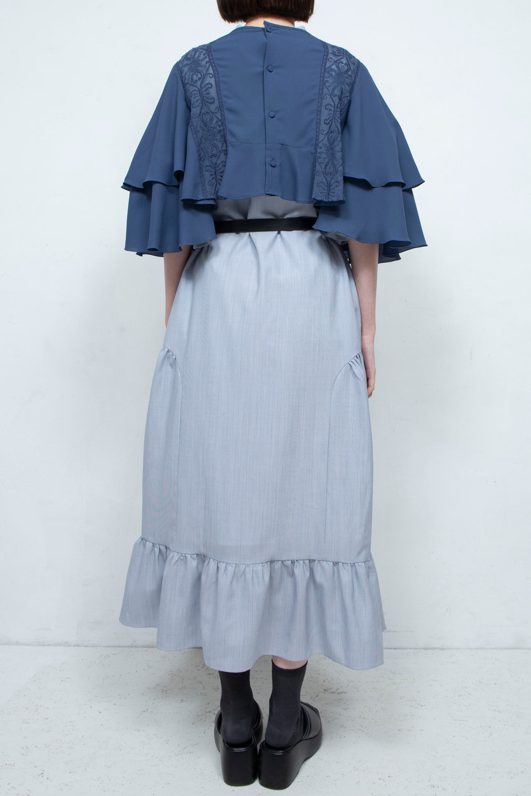 SUN LACE CROPPED BLOUSE NAVY