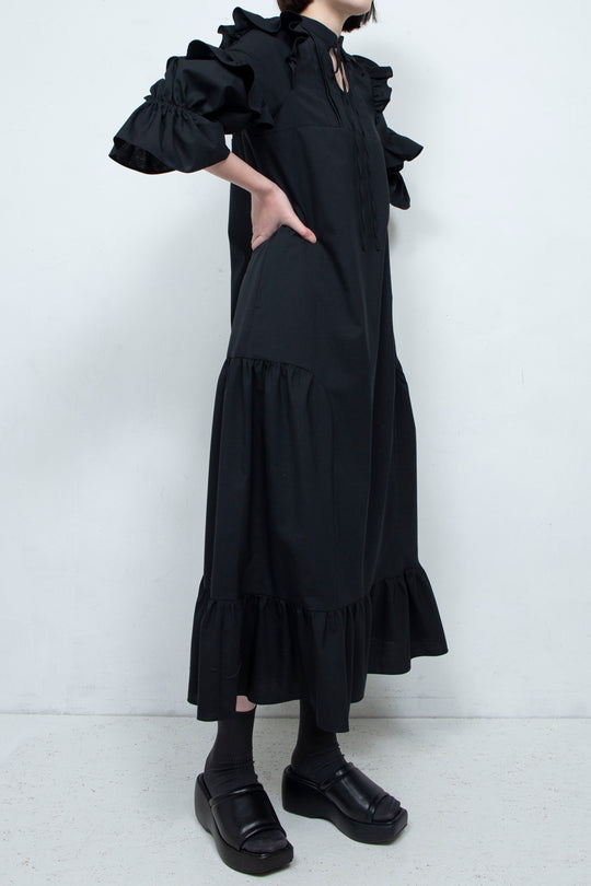 FRILL MAXI DRESS BLACK