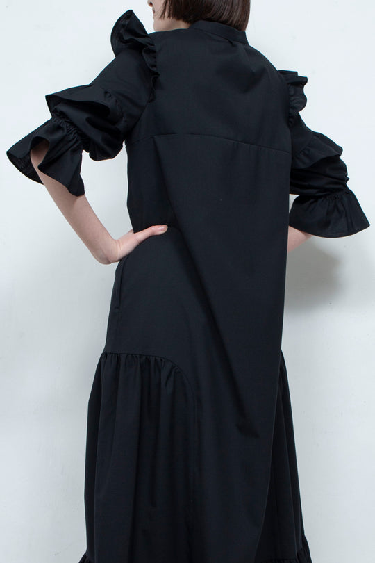 FRILL MAXI DRESS BLACK