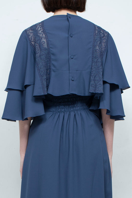 SUN LACE CROPPED BLOUSE NAVY