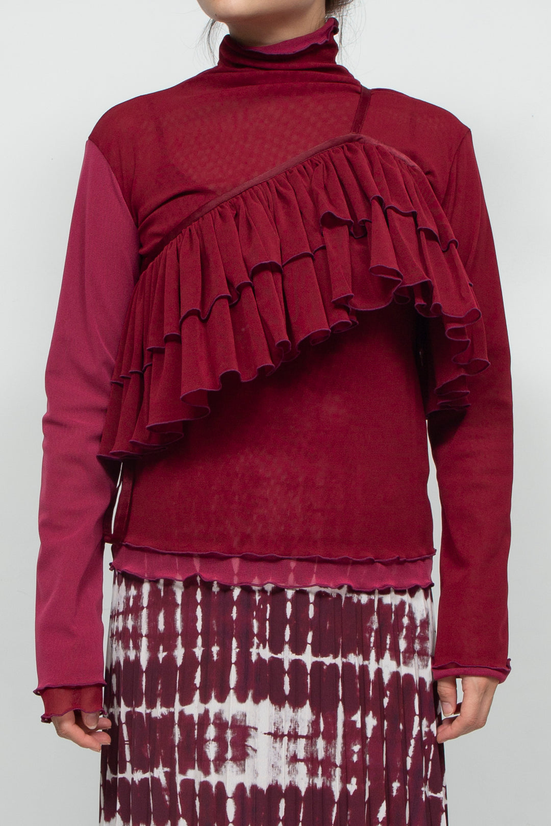 net tulle ruffle bib RED