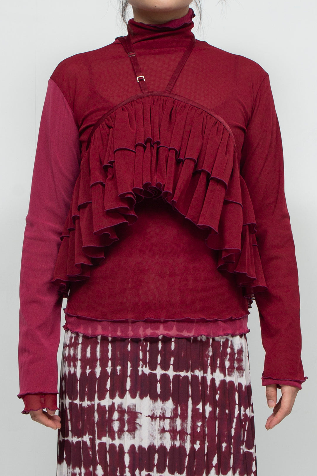 net tulle ruffle bib RED
