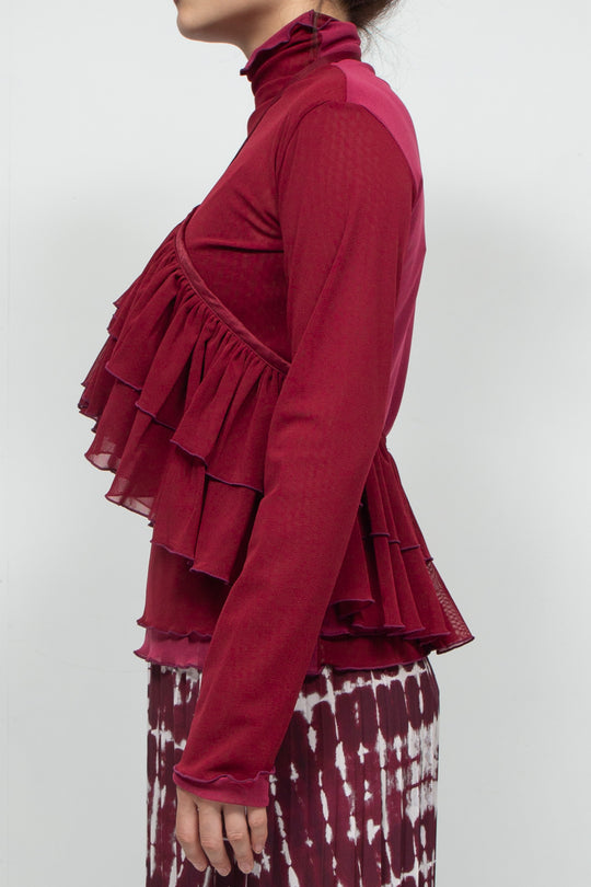 net tulle ruffle bib RED