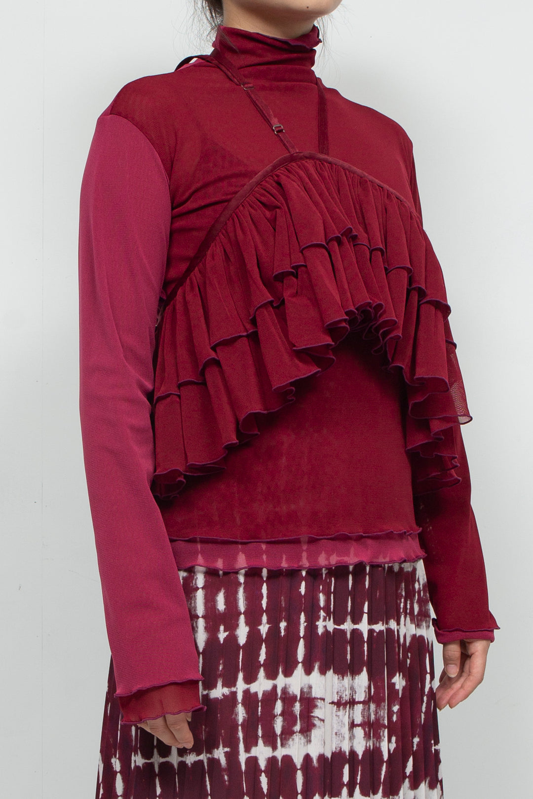 net tulle ruffle bib RED