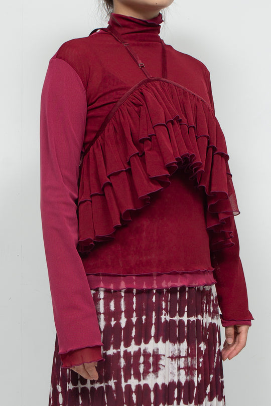 net tulle ruffle bib RED