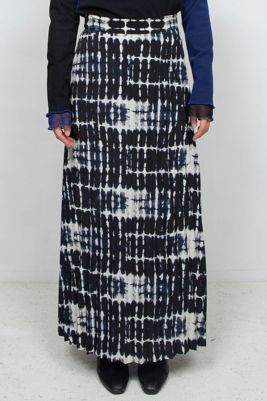 printed pleated skirt NAVY