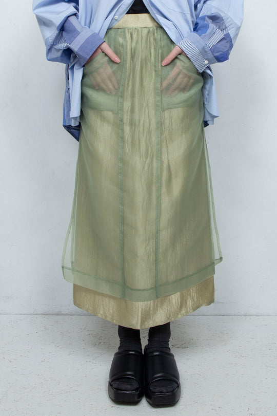 "YOU" Sheer Through Layered Tight Skirt MINT