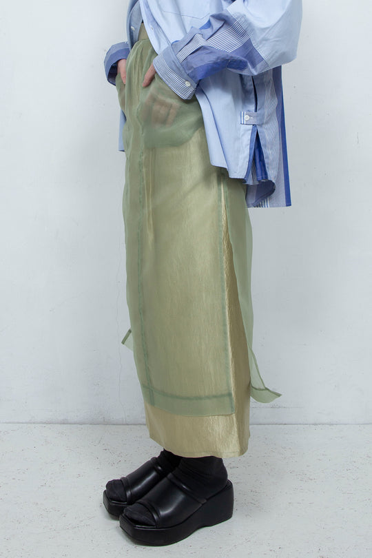 "YOU" Sheer Through Layered Tight Skirt MINT
