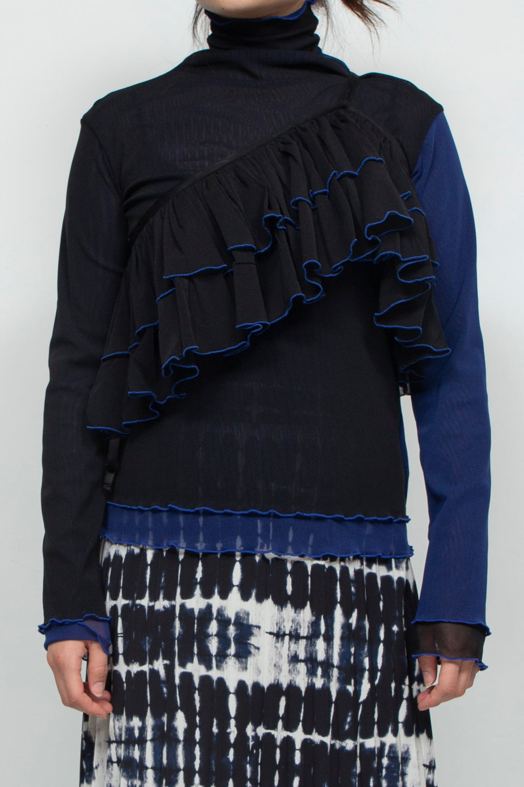 net tulle ruffle bib BLACK