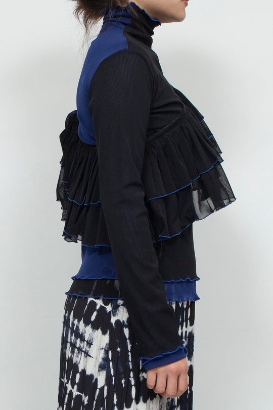 net tulle ruffle bib BLACK