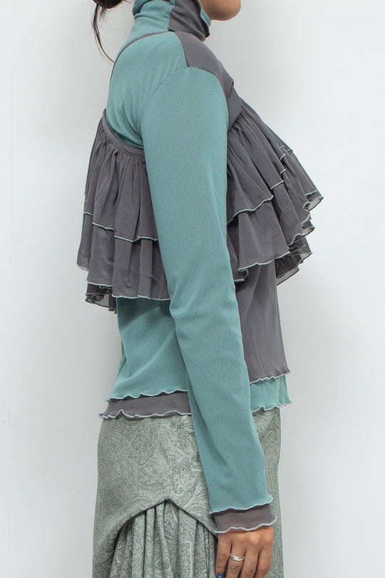 net tulle ruffle bib GRAY