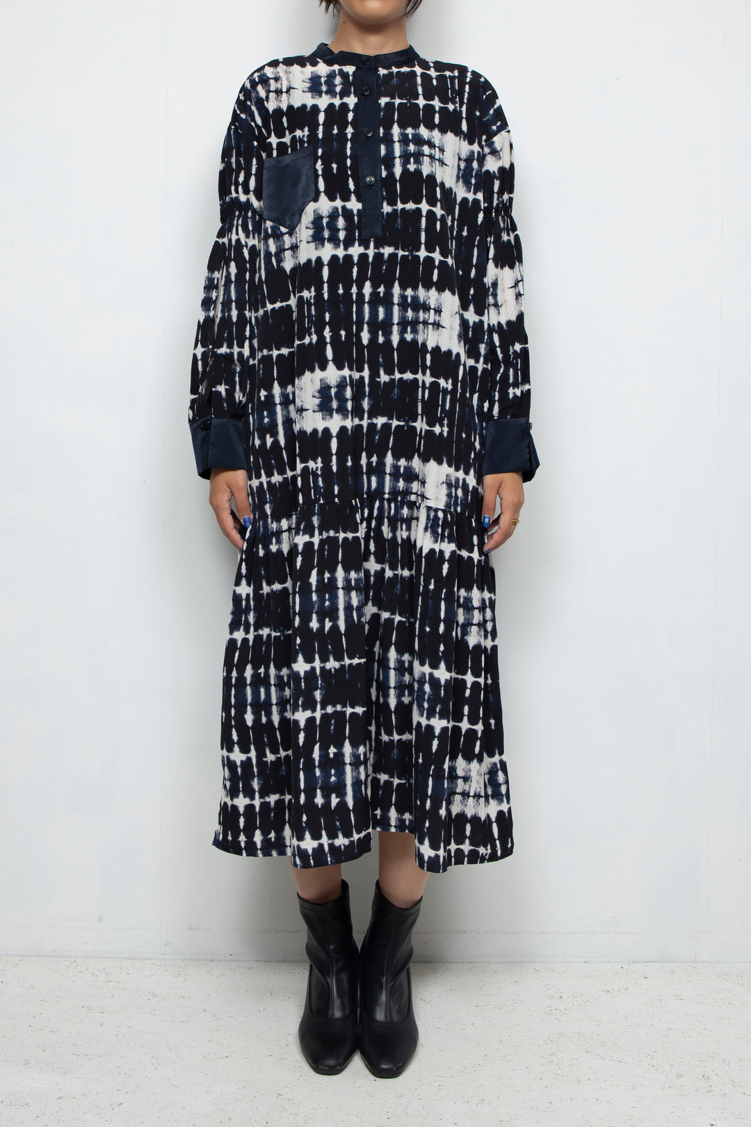 printed flare dress NAVY