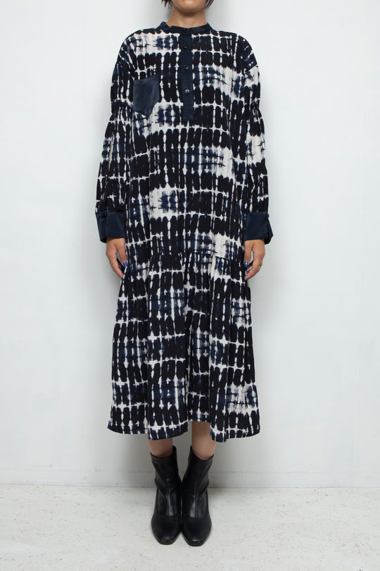 printed flare dress NAVY