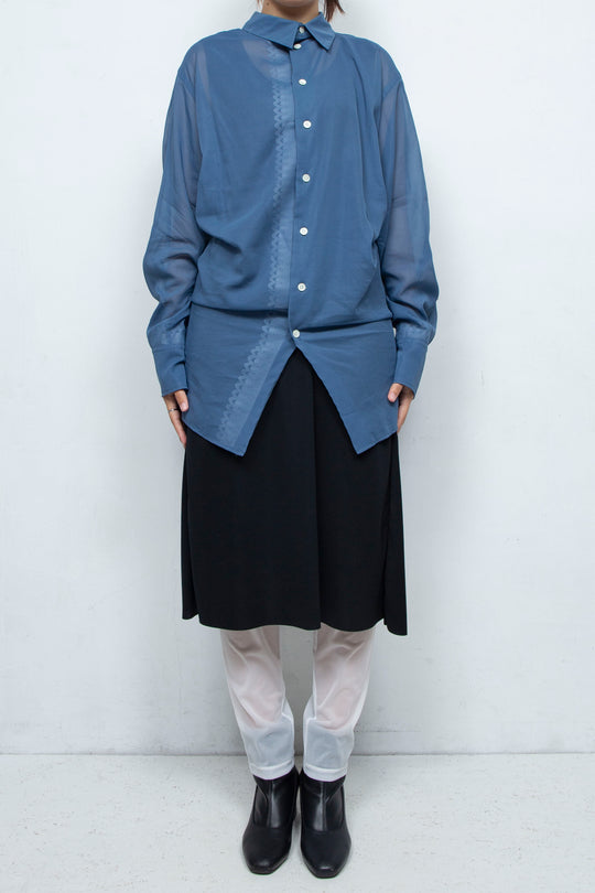 BACK DRAPED SHEER SHIRT BLUE