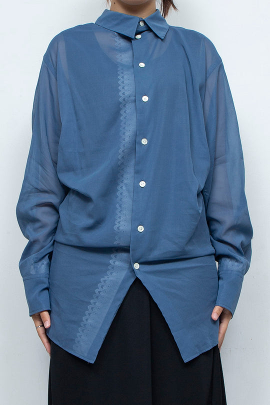 BACK DRAPED SHEER SHIRT BLUE