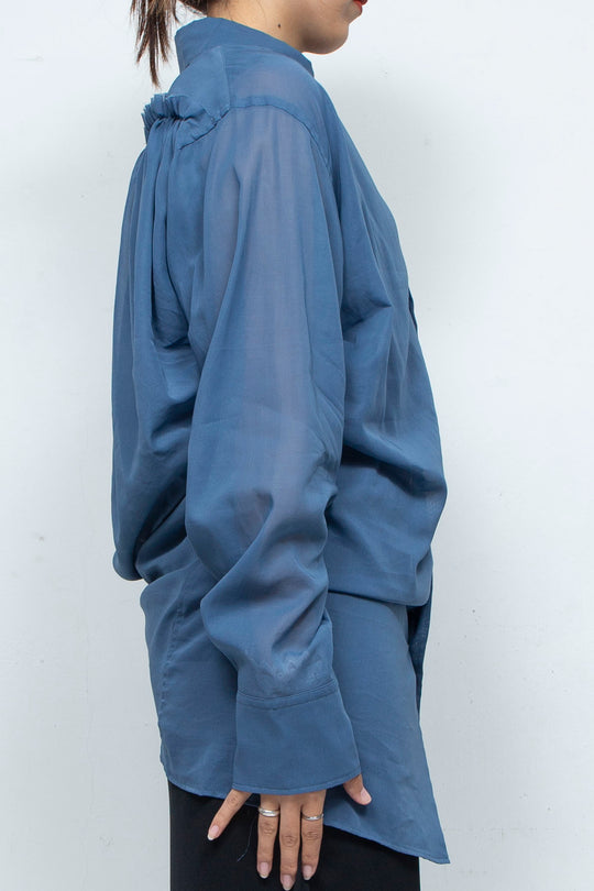 BACK DRAPED SHEER SHIRT BLUE