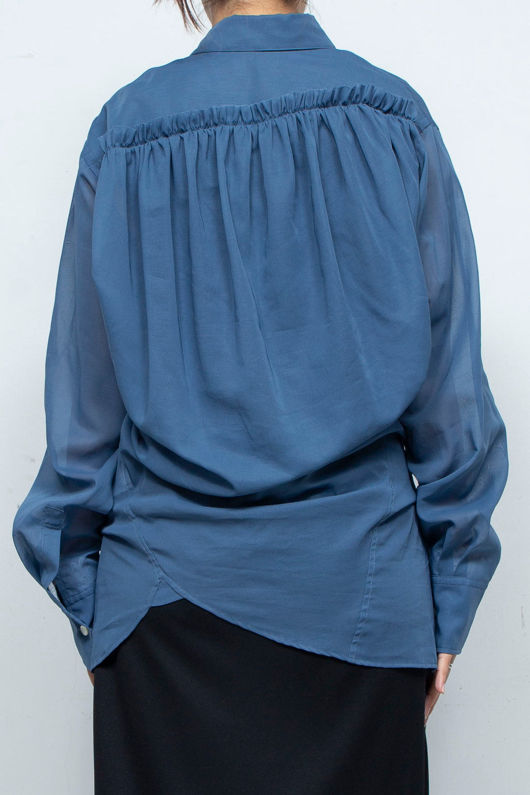 BACK DRAPED SHEER SHIRT BLUE