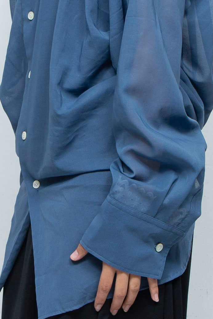 BACK DRAPED SHEER SHIRT BLUE