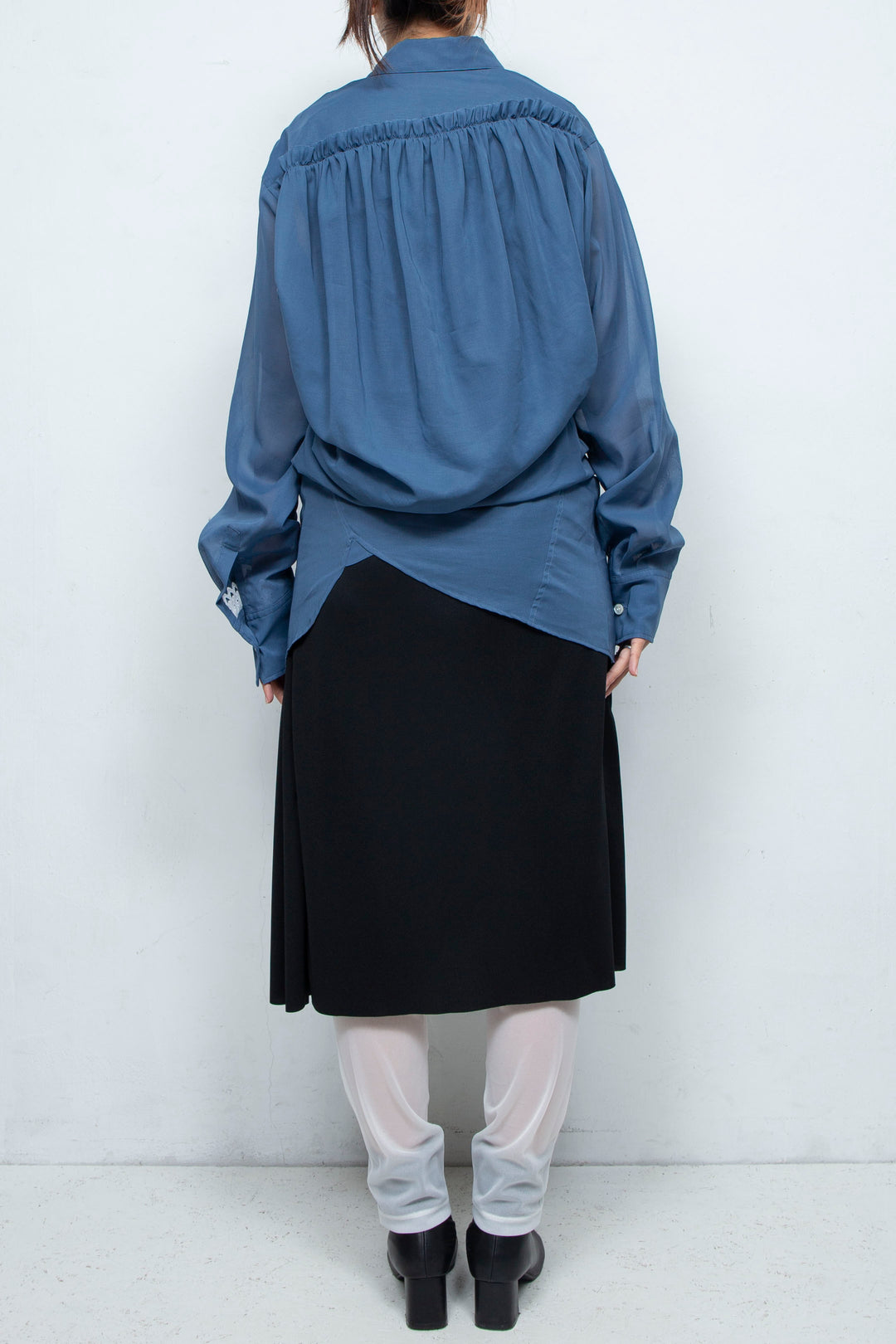 BACK DRAPED SHEER SHIRT BLUE