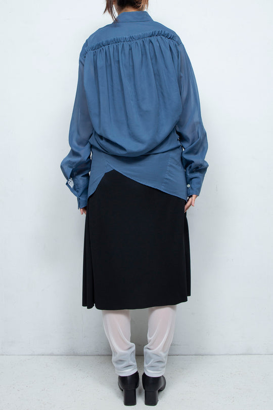 BACK DRAPED SHEER SHIRT BLUE