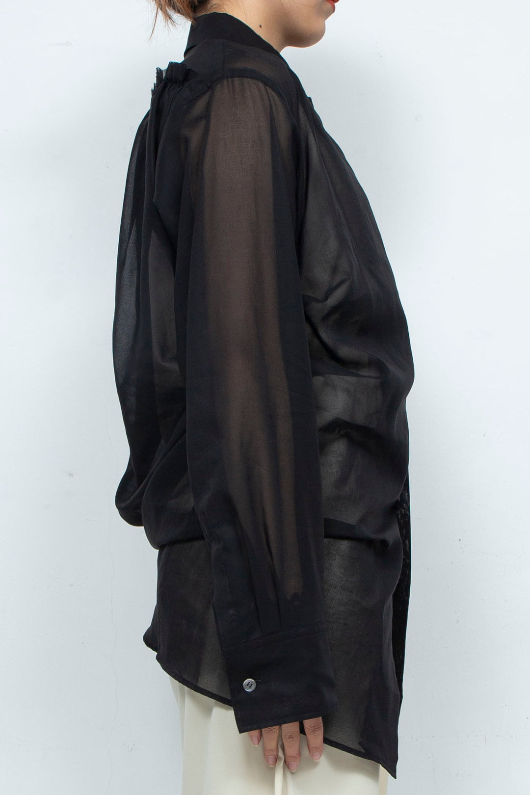 BACK DRAPED SHEER SHIRT BLACK