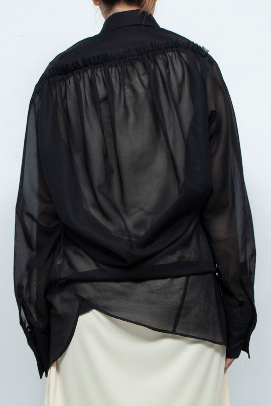 BACK DRAPED SHEER SHIRT BLACK