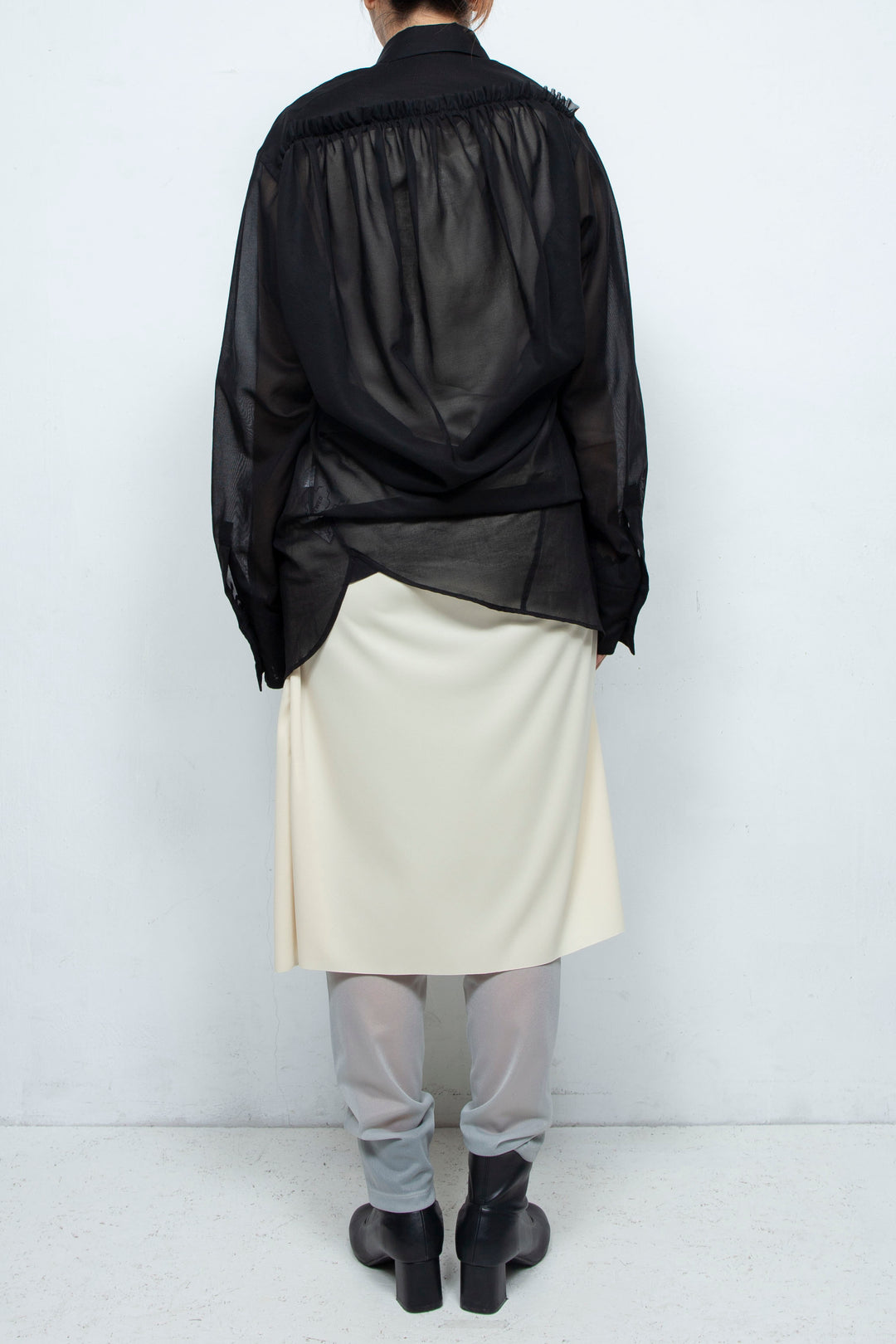 BACK DRAPED SHEER SHIRT BLACK